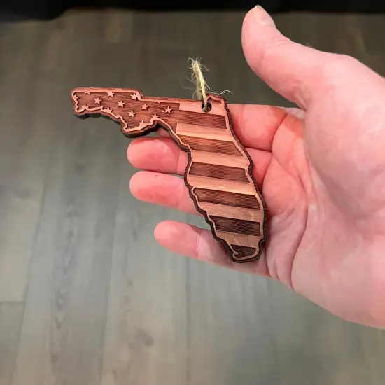 Florida and USA Flag - Cedar Ornament {4}