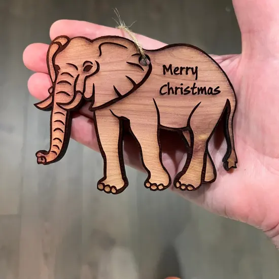 Elephant Merry Christmas - Cedar Ornament {3}