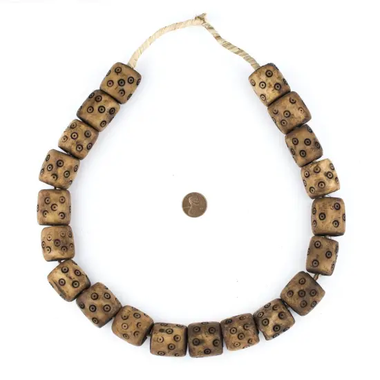 The Bead Chest Carved Eye Brown Bone Beads Barrel 26mm Kenya African Cylinder Large Hole 24 Inch Strand Handmade {2}