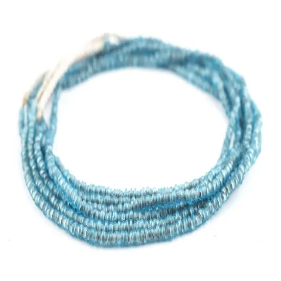 The Bead Chest Translucent Blue 4mm Glass Heishi Beads - 23" Strand of Indonesian Java Spacer Beads for Crafts & Jewelry Making {3}