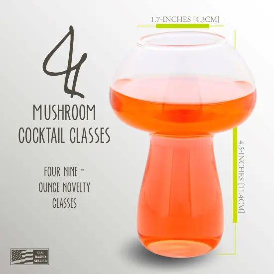 G Francis Mushroom Cocktail Glasses 4pk - 9oz Novelty Mushroom Shaped Glass Set {2}