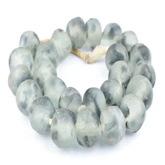 Super Jumbo Recycled Glass Beads - Beaded Wall Hangings - Extra Large African Sea Glass Beads 32-35mm - The Bead Chest (Grey Mist) {3}