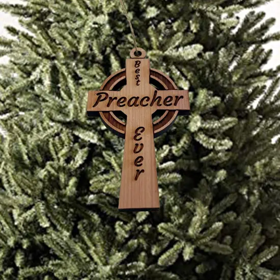 Best Preacher Ever Celtic Cross - Cedar Ornament {3}