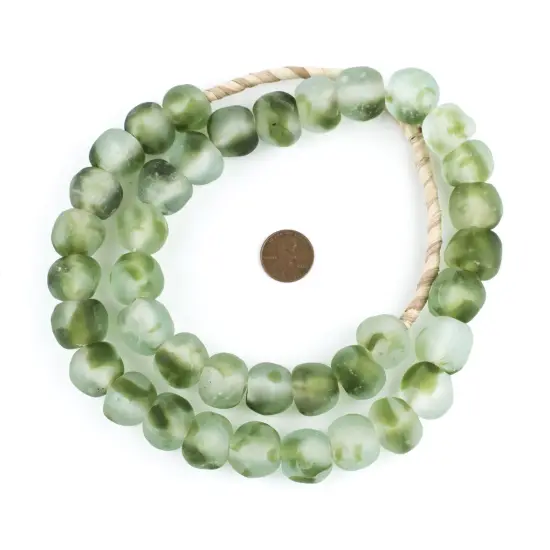 The Bead Chest Dark Green Swirl Recycled Glass Beads 18mm Ghana African Sea Glass Round Large Hole 30 Inch Strand Handmade Fair Trade {2}