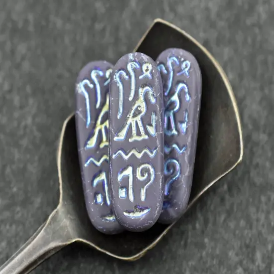 *6* 25x10mm Matte Purple Silk Rainbow Metallic Egyptian Cartouche Oval Beads {2}
