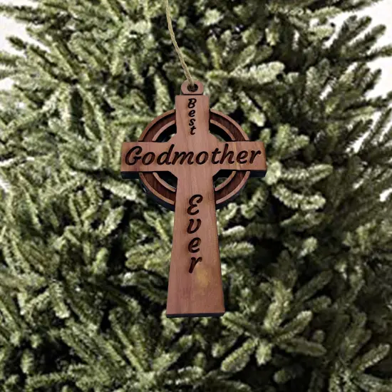Best Godmother Ever Celtic Cross - Cedar Ornament {3}