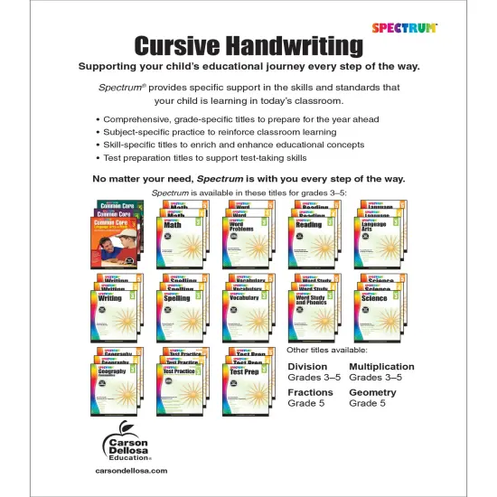 Spectrum Grades 3-5 Cursive Handwriting Workbook, Lowercase and Uppercase Letters, Vocabulary, and More Writing Practice, Classroom or Homeschool Curriculum {2}
