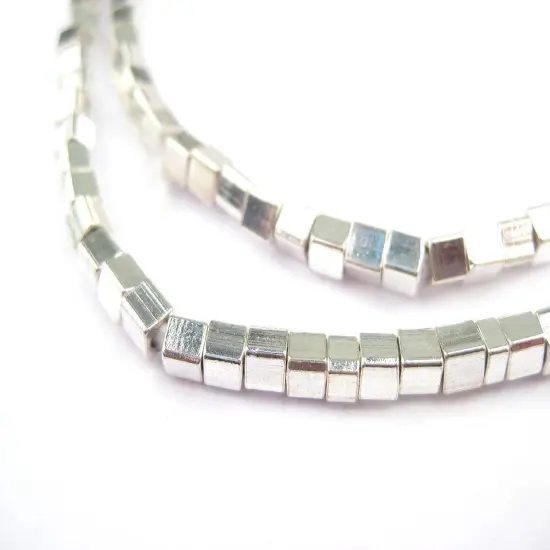 The Bead Chest Shiny Silver Cube Beads 3mm White Metal 24 Inch Strand {1}