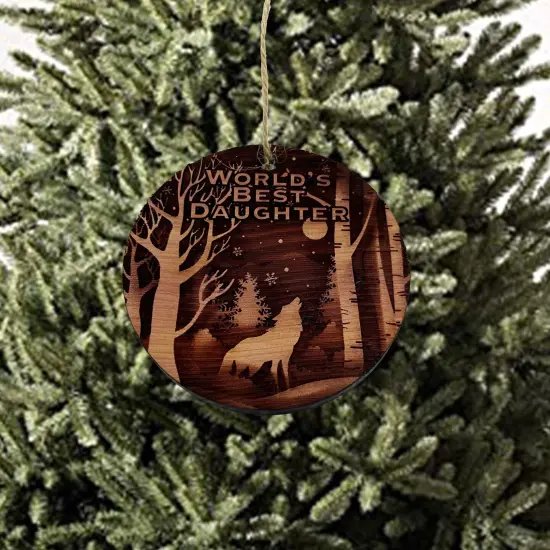 Winter Wolf Worlds Best Daughter - cedar ornament {3}