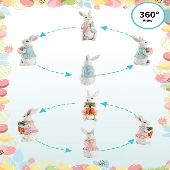 iStatue Easter Bunnies, Set of 2 Resin 5'' Bunny Figurines with Resurrection Eggs and Carrots - Hand-Painted Statue Spring Easter Decorations for The Home Decor Office Gift (Easter Bunnies) {2}