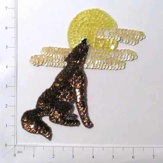7 1/4" x 5 1/2" Coyote and Moon Sequin Applique/Patch {1}