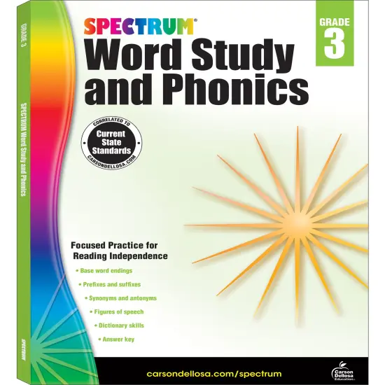 Spectrum Grade 3 Word Study and Phonics Workbook, Language Arts Book Covering Vocabulary, Dictionary Skills, Spelling, Figures of Speech, Prefixes, Suffixes, ELA Classroom or Homeschool Curriculum {1}