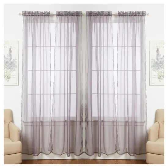 J&V TEXTILES 4-Pack Value: Solid Sheer Window Curtain Panels Silver {1}
