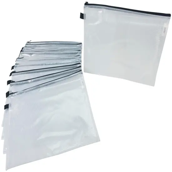 Sax Mesh Zippered Bags, Clear with Colored Trim, Pack of 10 {4}