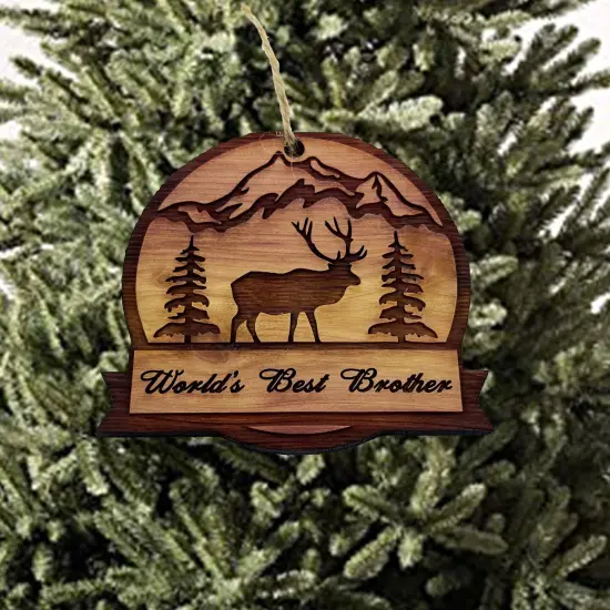 Worlds Best Brother ELK - Cedar Ornament {3}