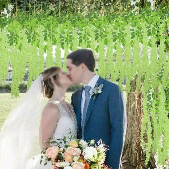 12pcs Artificial Wisteria Vine Garland Fake Flower Plants Garden Hanging Decor Green {1}
