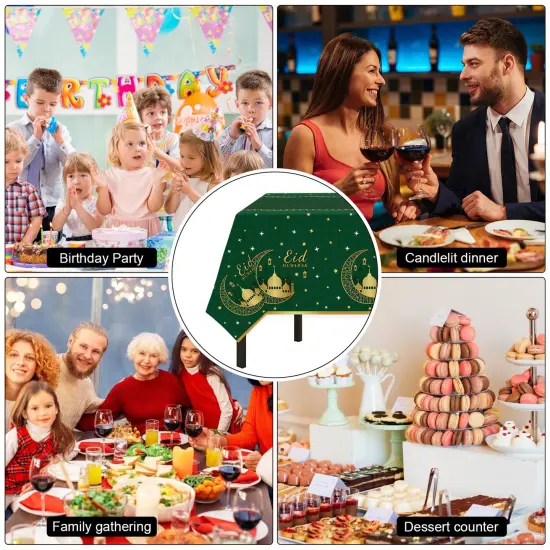 3 Pack Ramadan Mubarak Tablecloths for Eid Mubarak Decorations, 54" x 108" Plastic Disposable Happiness Ramadan Eid Al-fitr Party Table Covers for Rectangle Tables Ramadan Party Favors(Green) {4}