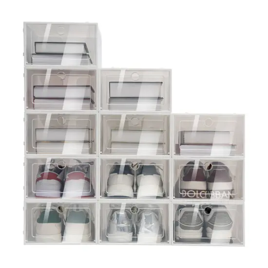 20PCS Foldable Drop Front Shoe Box Transparent Stackable Organizer Storage {1}