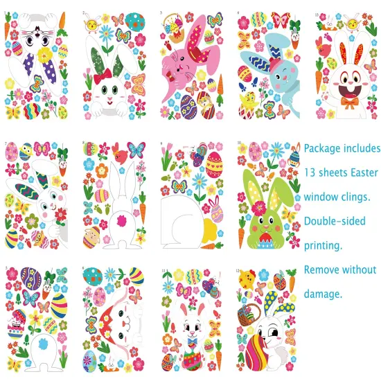 361PCS Easter Bunny Window Cling Decorations - Egg Hunt Games Decals Home Party Ornaments {6}