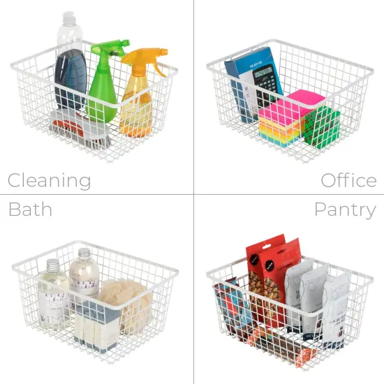 Smart Design Nestable Basket Organizer with Handles - Steel - 9 x 12 x 6 - White - Set of 4 {5}