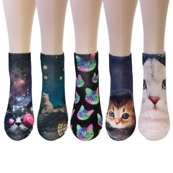 Wrapables 3D Novelty Funny Ankle Socks, Midnight Cats {1}