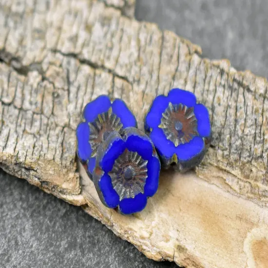 *12* 12mm Opaque Cobalt Blue Picasso Table Cut Hawaiian Flower Beads {3}