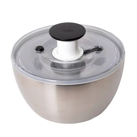 OXO Stainless Steel Salad Spinner with Locking Lid Rubber Bottom {1}