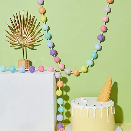 WILLBOND Wool Felt Ball Garland Colorful Pom Pom Garland 6.5 Feet Long 24 Ball Garland for Mardi Gras Easter Halloween Thanksgiving Christmas Wall (Multiple Colors,2 Pieces) {3}