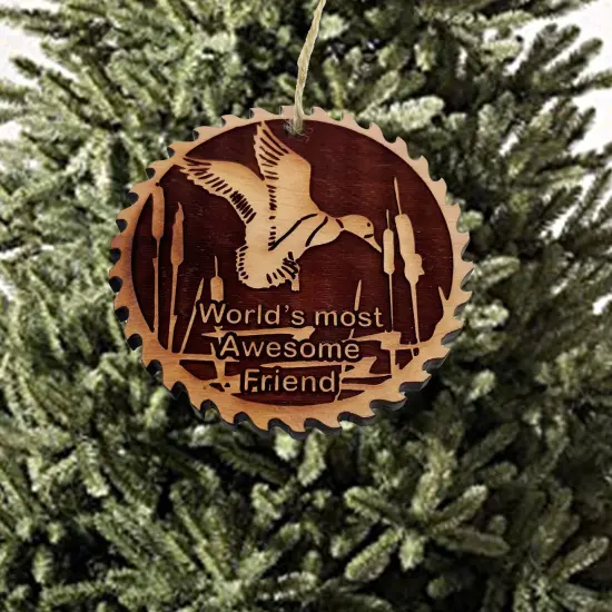 Sawblade with Duck Worlds Most Awesome Friend - Cedar Ornament {1}