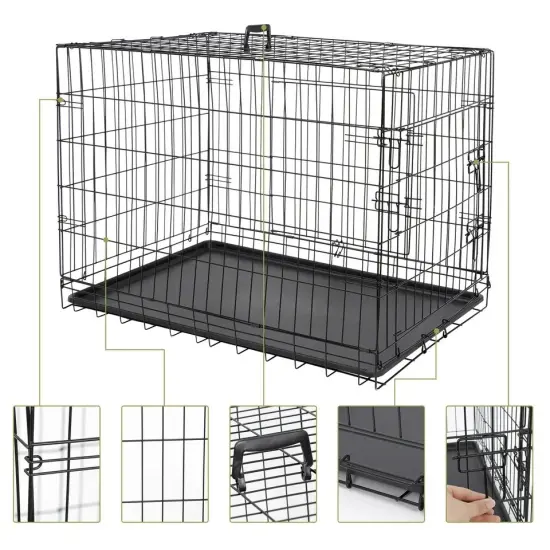 36" High Quality Dog Crate Kennel Folding Pet Cage 2 Door With Tray Dog House {2}
