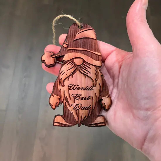 Christmas bearded gnome Worlds Best Dad - Cedar Ornament {4}