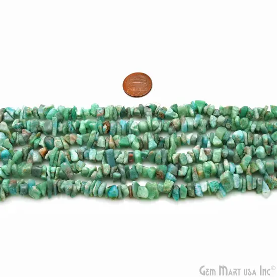Amazonite Chip Beads, 34 Inch, Natural Chip Strands, Drilled Strung Nugget Beads, 7-10mm, Polished, GemMartUSA (CHAZ-70004) {2}