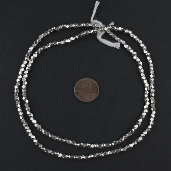 The Bead Chest Cornerless Cube Beads - Full Strand of Faceted Ethnic Metal Spacers (3mm, Shiny Silver) {2}