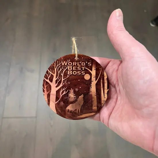 Winter Wolf Worlds Best Boss - cedar ornament {4}