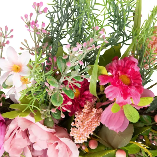 Northlight Peony Mixed Floral Half Spring Wreath - 28" - Pink {7}
