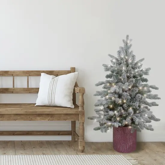 Northlight Real Touch&trade;️ Pre-Lit Medium Saratoga Spruce Flocked Artificial Potted Christmas Tree 4' - Clear Lights Green {3}