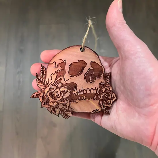 Skulls and Roses - Cedar Ornament {4}