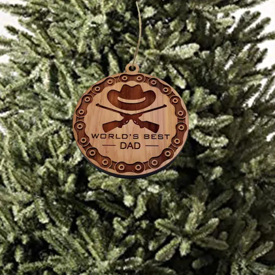 Worlds Best Dad Rifles and chains - Cedar Ornament {2}