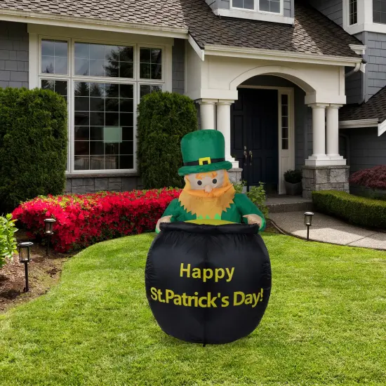 Northlight LED Lighted Inflatable Leprechaun with Pot of Gold St. Patrick's Day Outdoor Decoration - 4' Black {3}