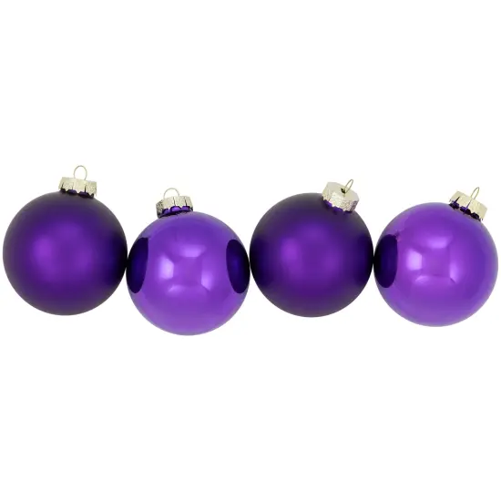 Northlight 2-Finish Christmas Glass Ball Ornaments - 3.25" (80mm) - Purple - 6ct {4}