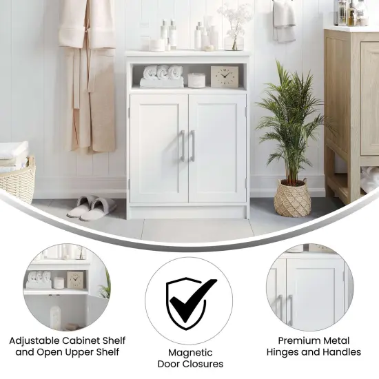 Merrick Lane Vigo Bathroom Storage Cabinet with Adjustable Cabinet Shelf, Upper Open Shelf, and Magnetic Closure Doors Gray {8}