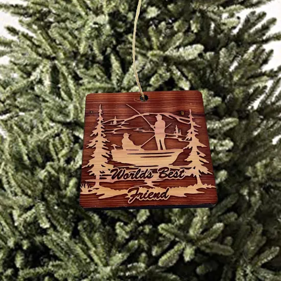World's best Friend Fisherman - Cedar Ornament {2}