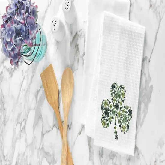 St. Patrick's Day Irish Shamrocks Embroidered Waffle Weave Kitchen Dishtowel {4}