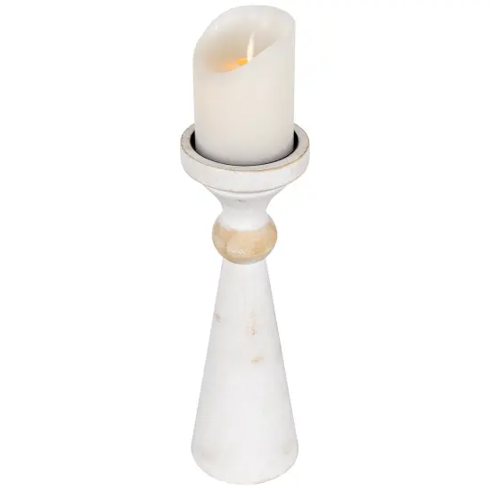 Northlight Wooden Pedestal Pillar Candle Holder - 12" - Brushed Antique White {4}