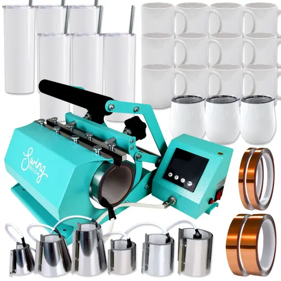 Swing Design 7-in-1 Tumbler Heat Press 20oz/30oz Bundle - Turquoise {2}