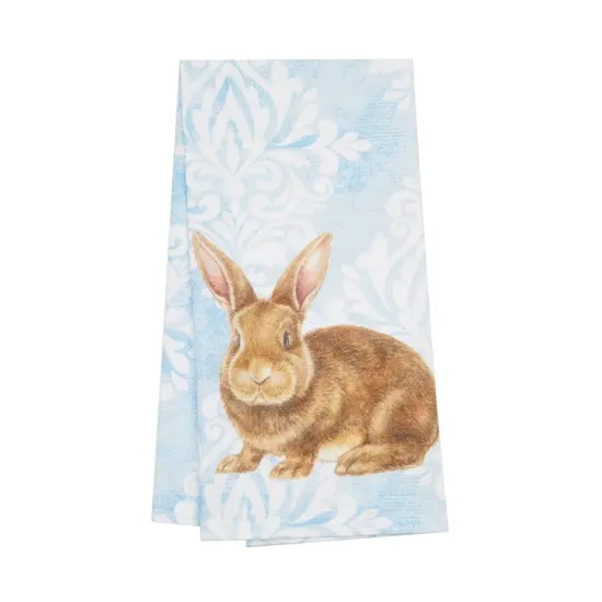 Damask Blue Easter Bunny Rabbit Cotton Kitchen Dishtowel {1}