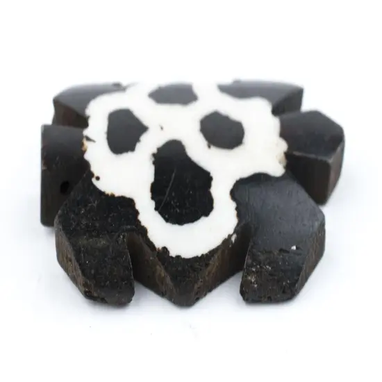 The Bead Chest Spotted Turtle Batik Bone Pendant 29mm Kenya African Black and White Large Hole Handmade {4}