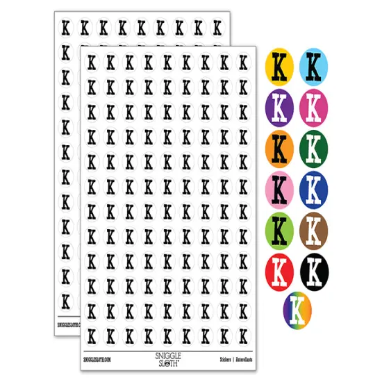 Letter K Uppercase Cute Typewriter Font 200+ 0.50" Round Stickers Red {1}