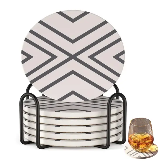 Kitcheniva Absorbent Coaster Set Drink Coffee Cup Pad Diamond stripe/6+1 {5}
