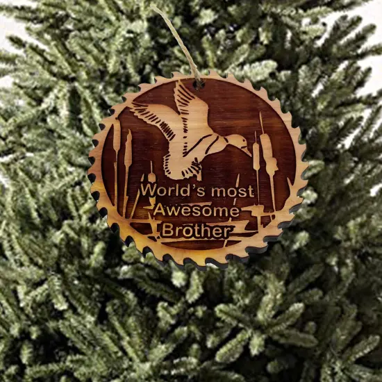 Sawblade with Duck Worlds Most Awesome Brother - Cedar Ornament {2}